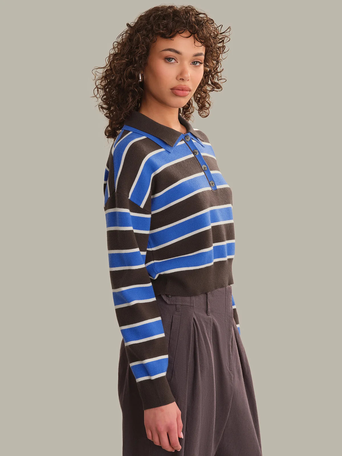 Vera Double Johnny Collar Rugby Stripe Pullover