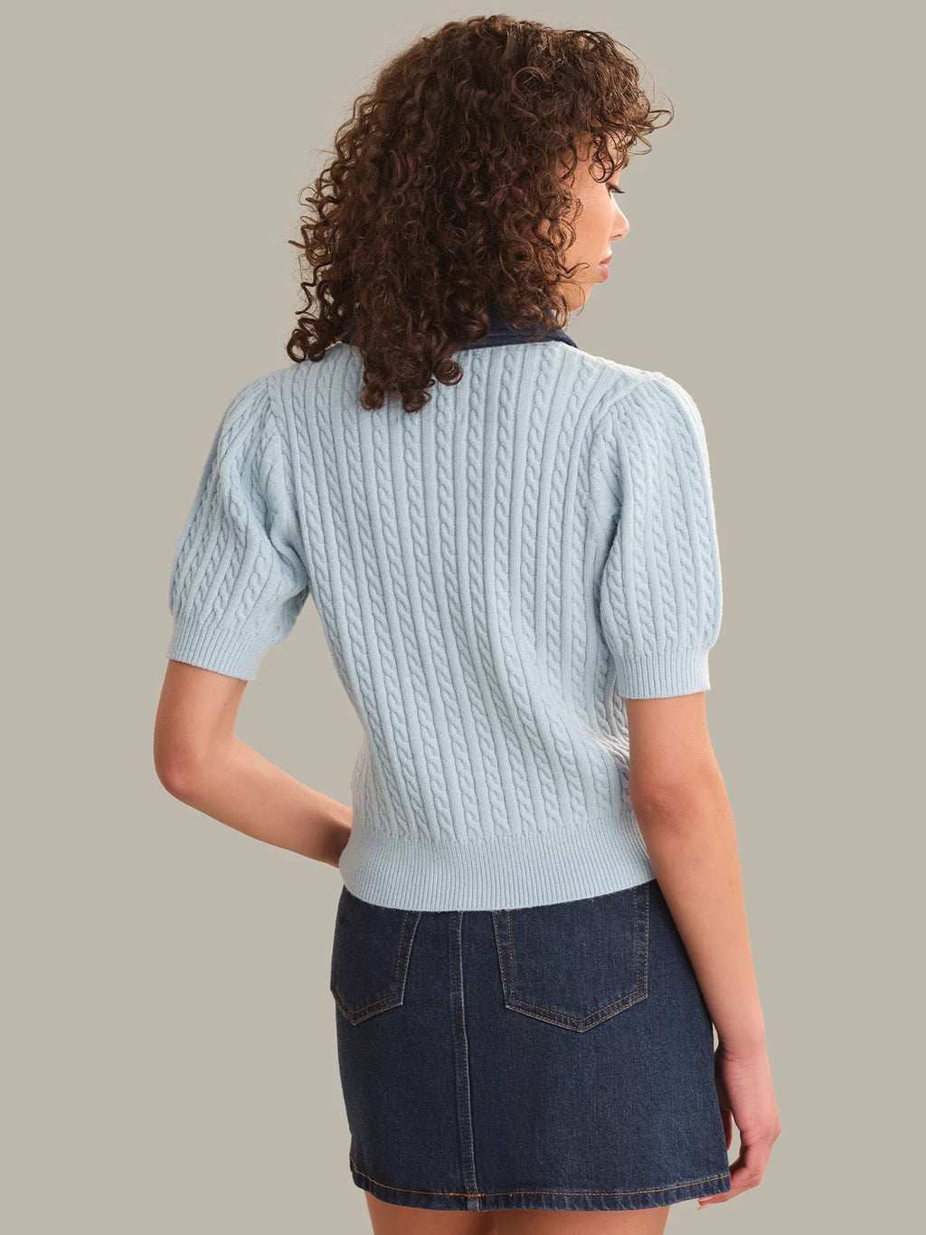 Astor Denim Mix Mini Cable Short Sleeve Pullover