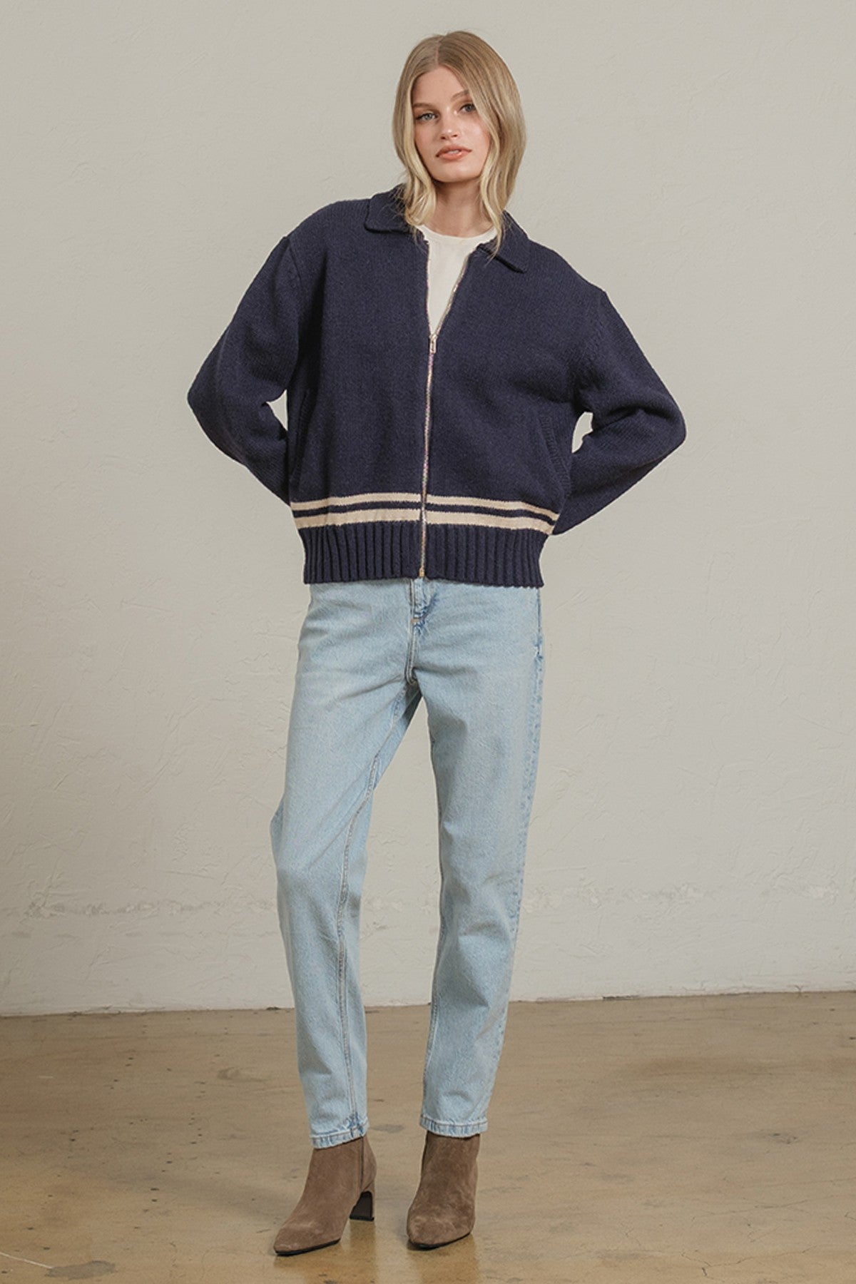 Varsity Zip-Up Knit Jacket