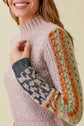 Mock Neck Leopard Sleeve Detail Sweater