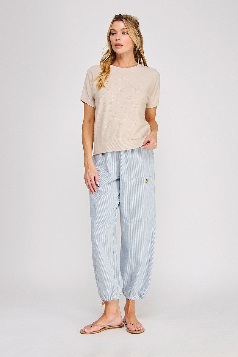 Short Sleeve Diamond Pointelle Top
