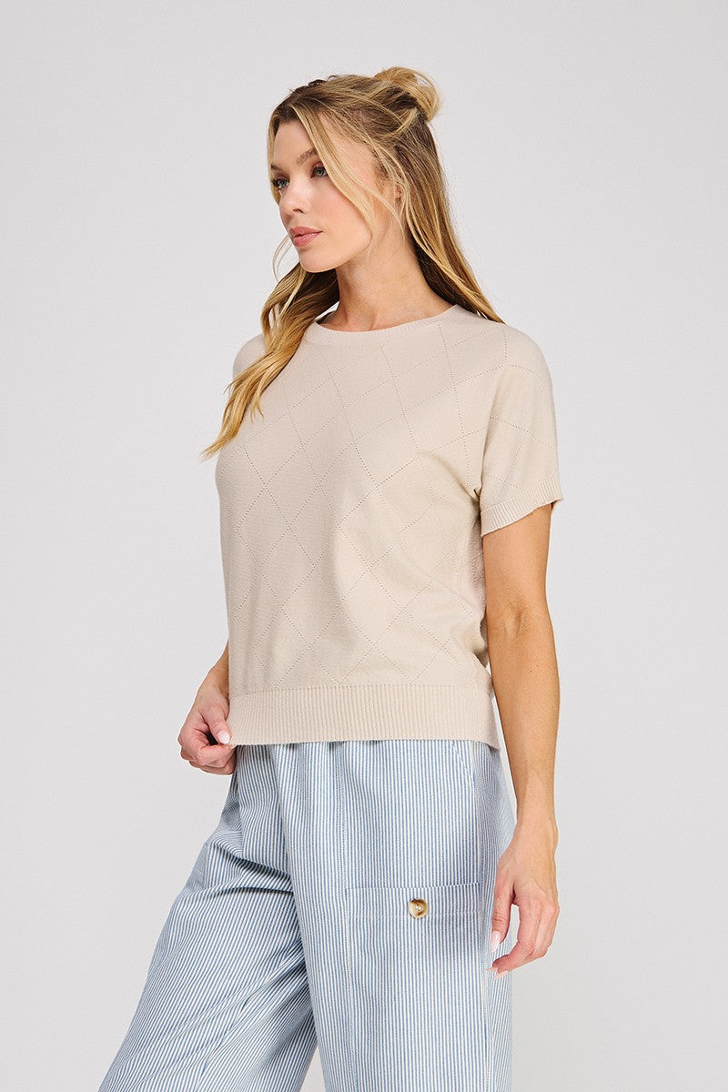Short Sleeve Diamond Pointelle Top