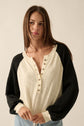 Colorblock Slub-Knit Henley Raglan-Sleeve Sweater