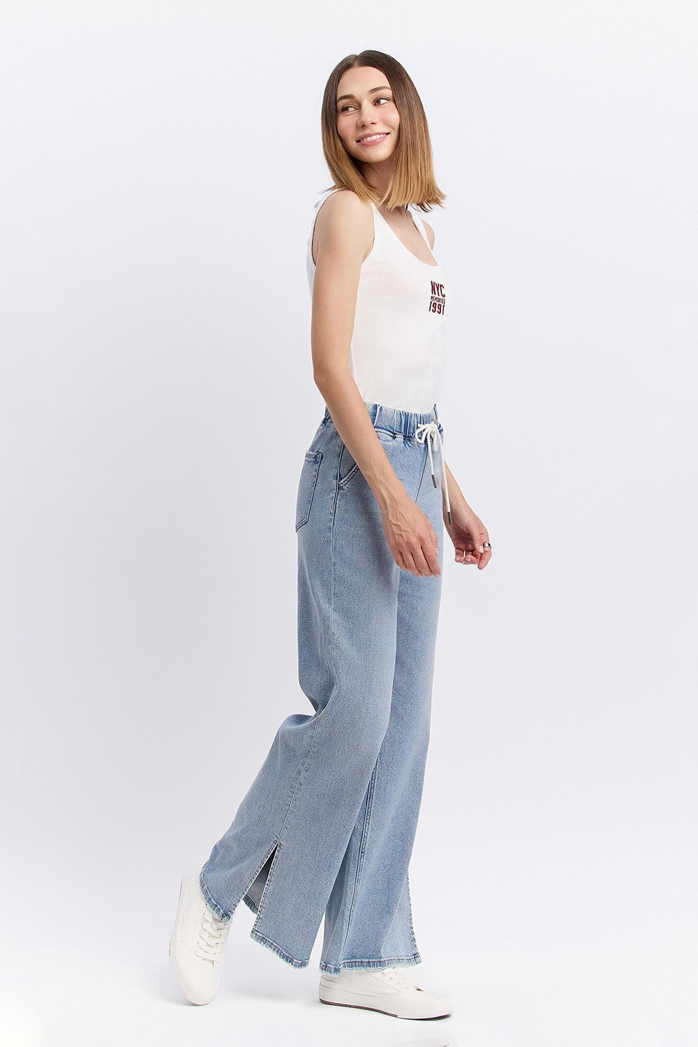 High Rise Drawstring Knit Jean