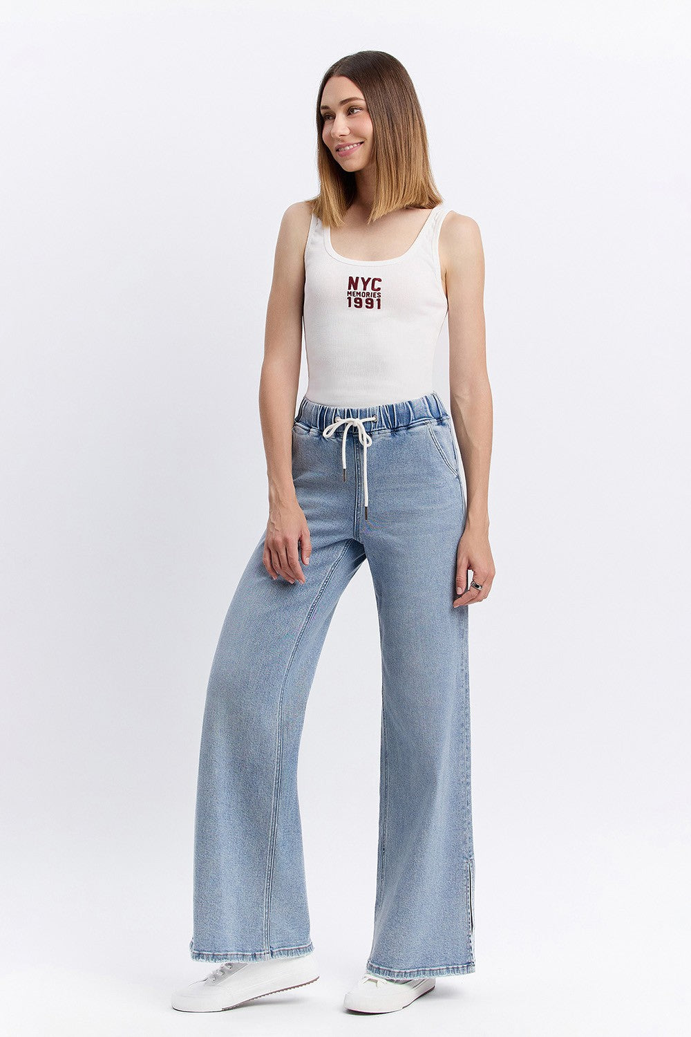 High Rise Drawstring Knit Jean