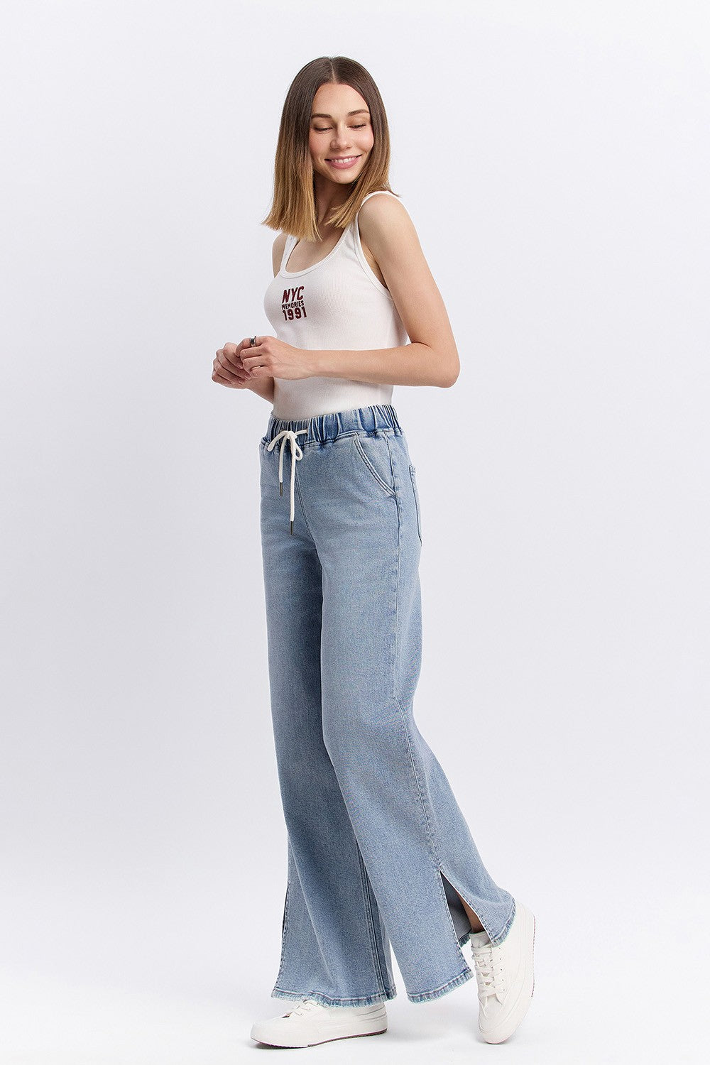 High Rise Drawstring Knit Jean