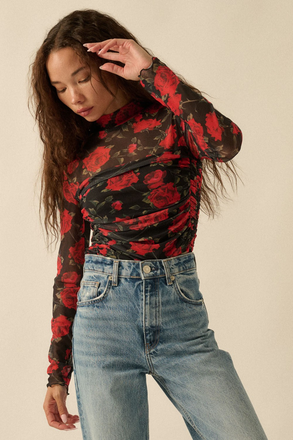 Jordi Floral Mock Neck Top