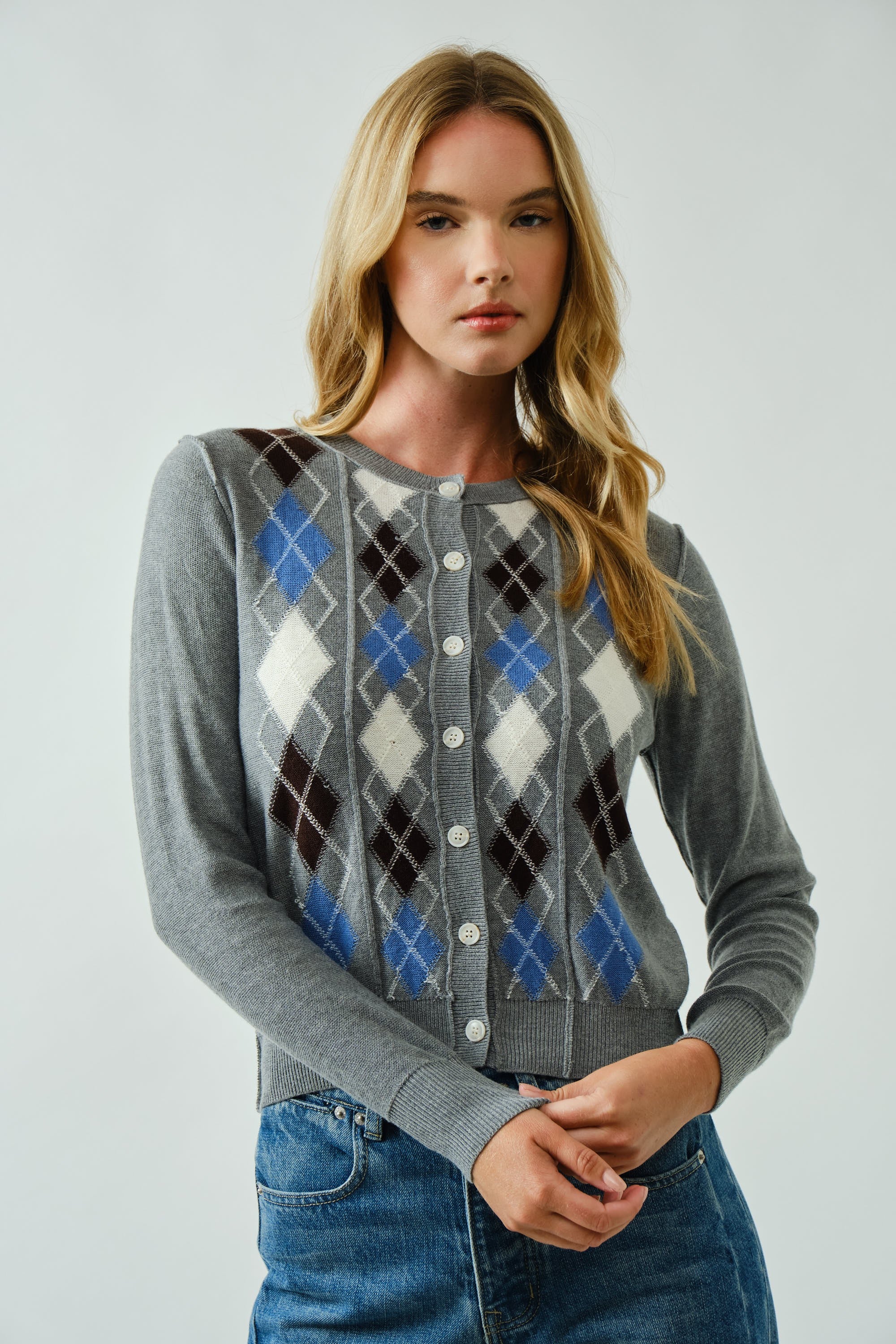 Charlie Argyle Cardigan- Grey