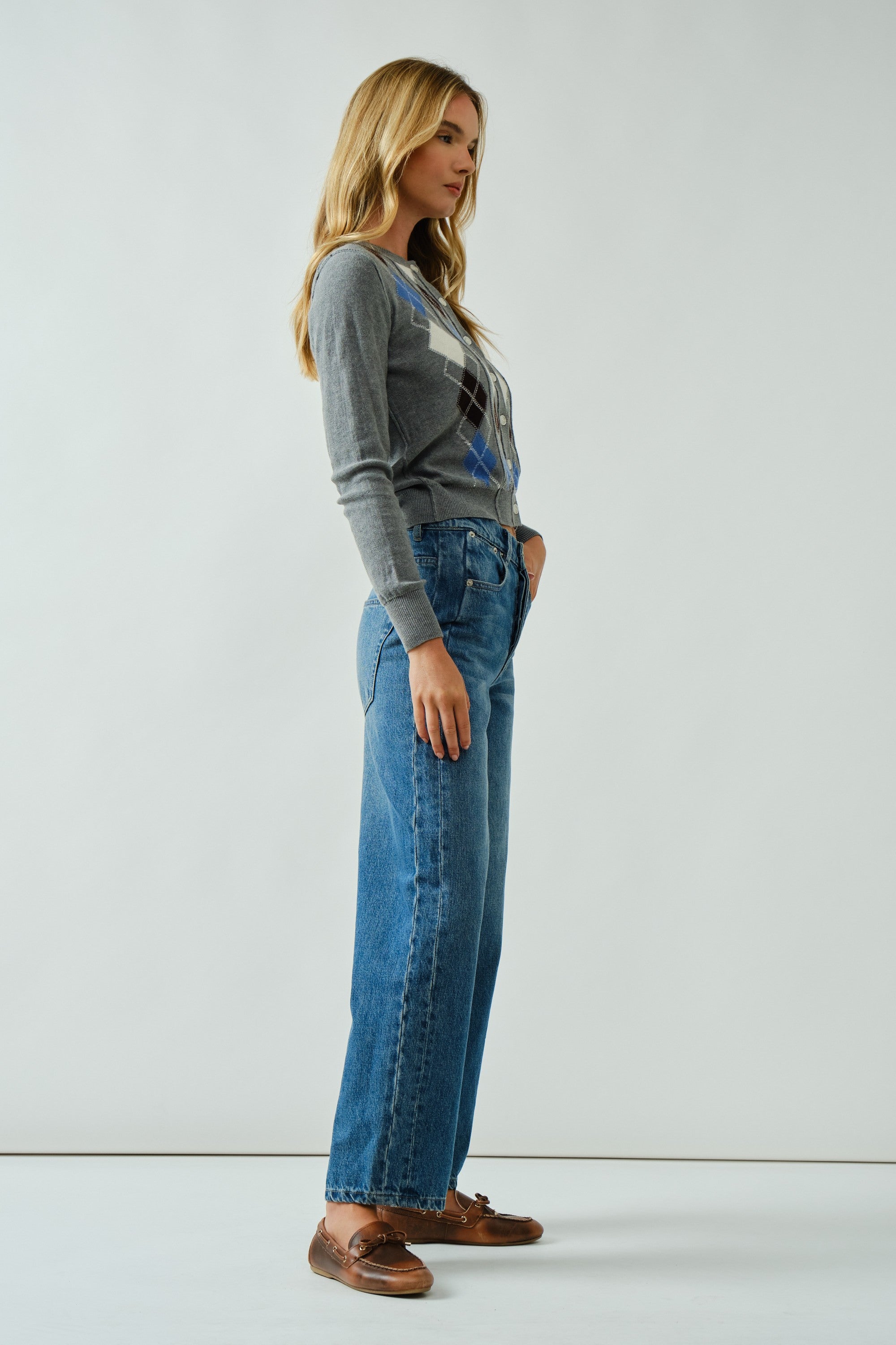 Charlie Argyle Cardigan- Grey