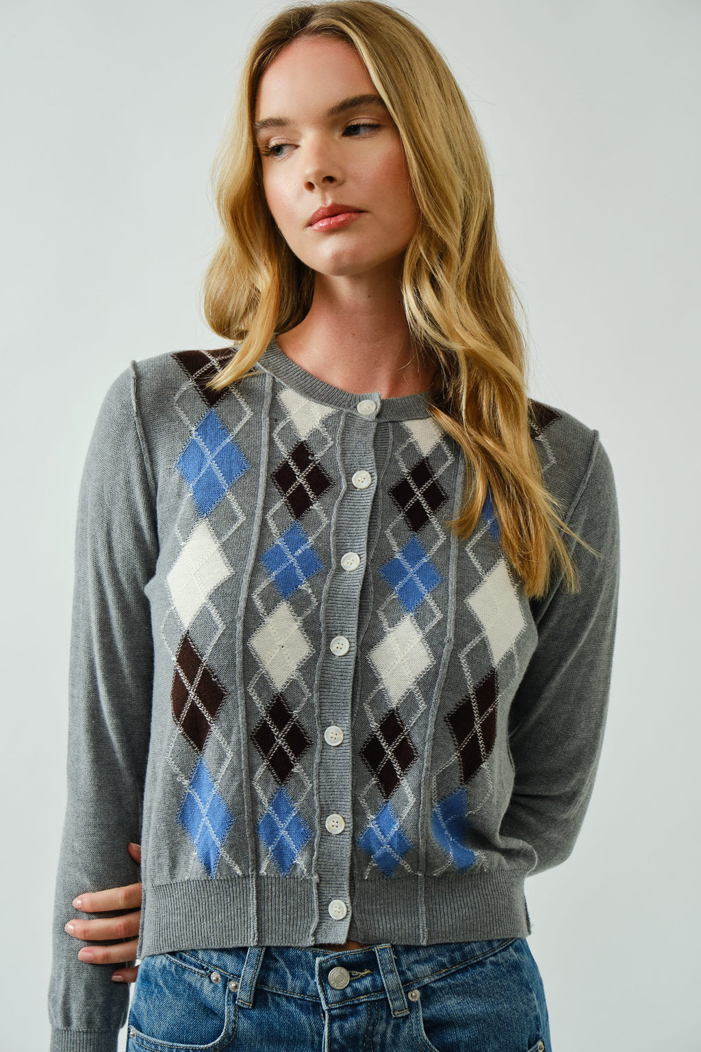 Charlie Argyle Cardigan- Grey