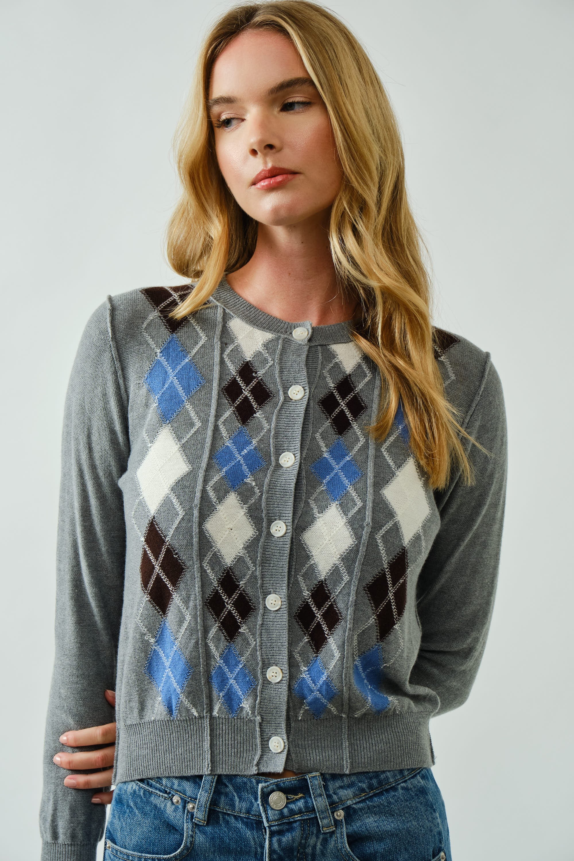 Charlie Argyle Cardigan- Grey