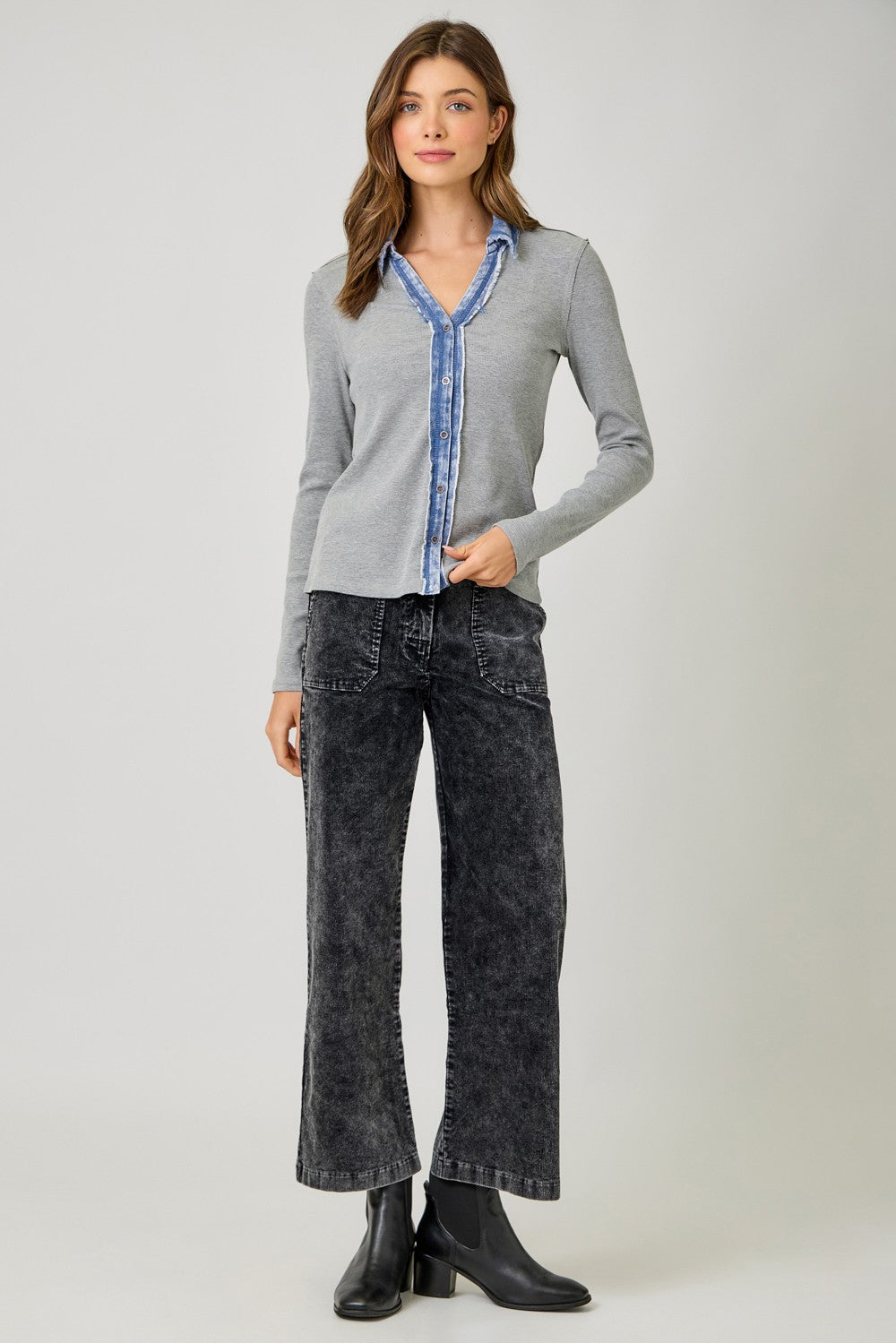 Nevaeh Thermal Button Down Top