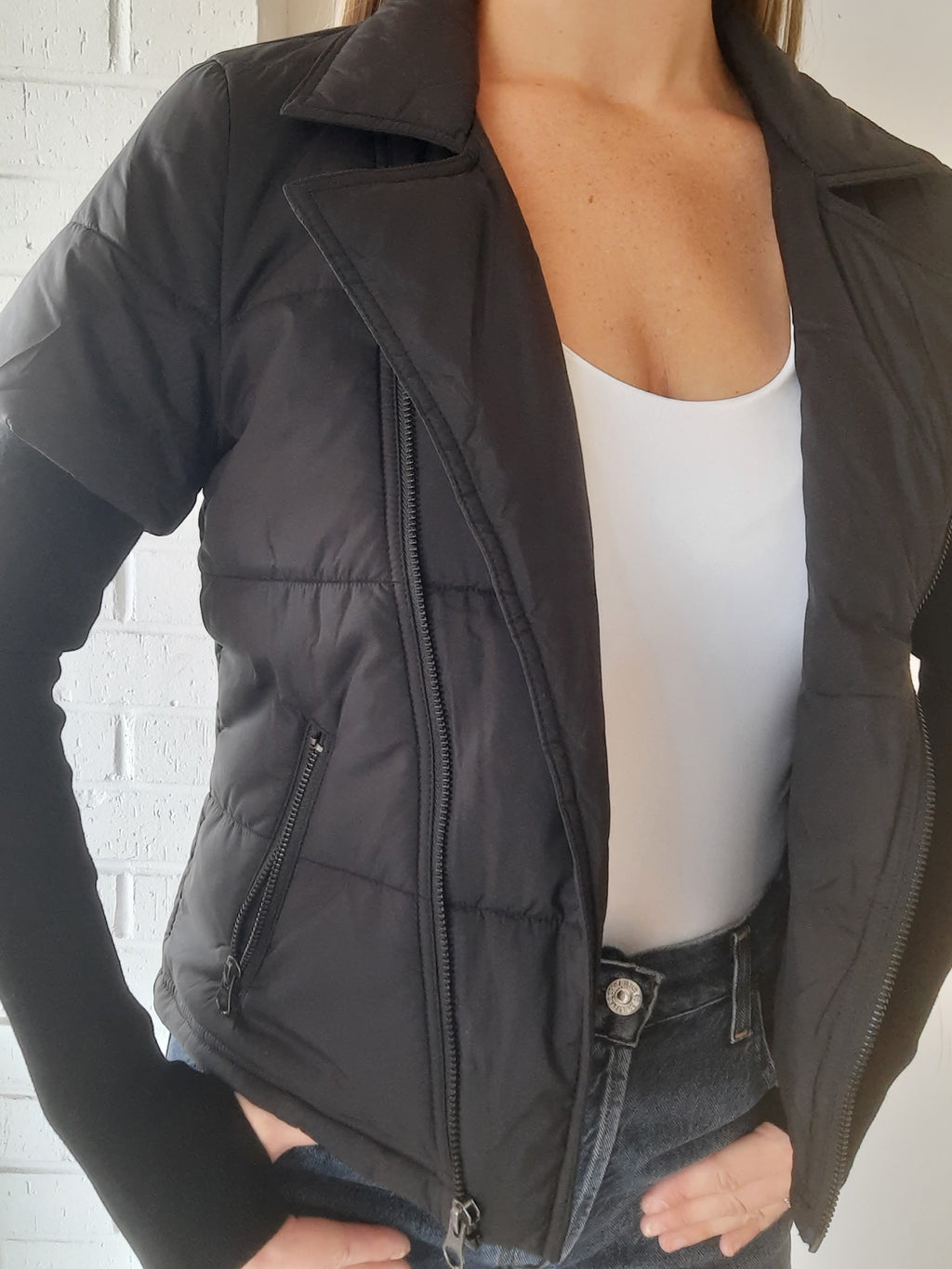 Joanna Short Sleeve Moto Sleeve Puffer