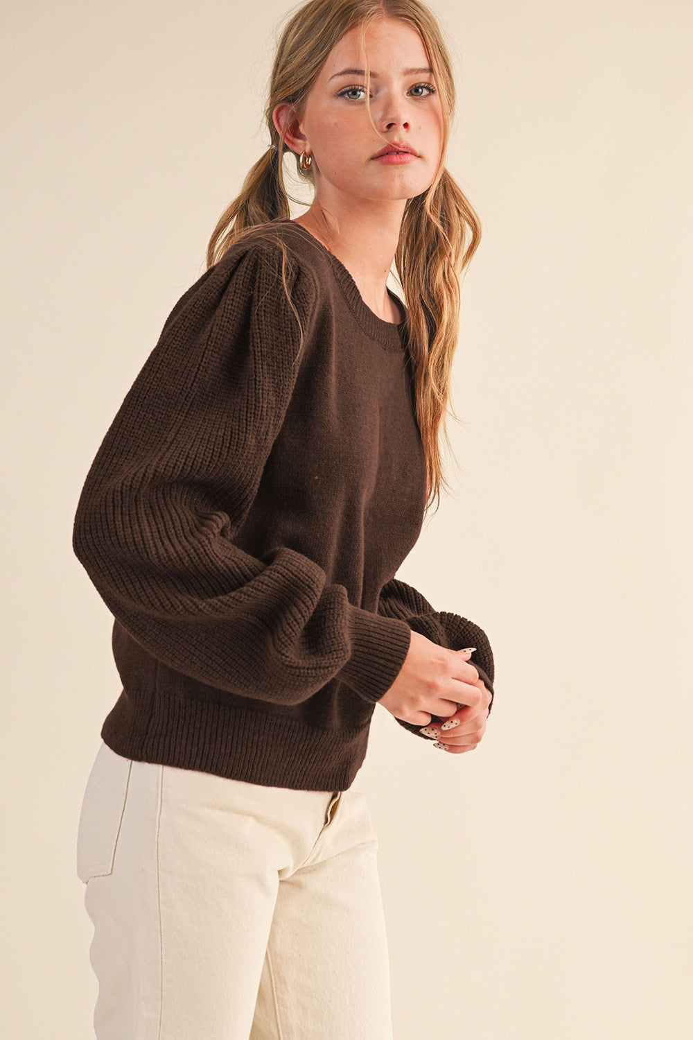 Palmer Puff Sleeve Sweater- Brown