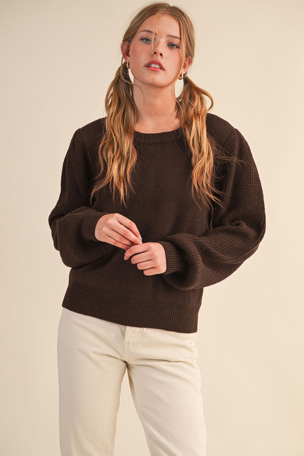 Palmer Puff Sleeve Sweater- Brown