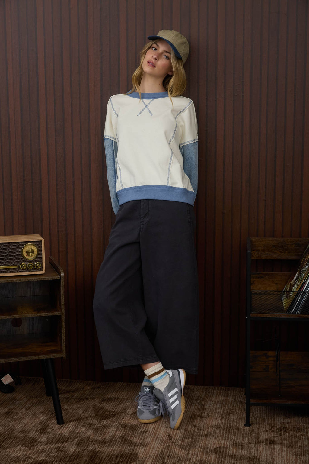 Naia Mix Media Denim Top