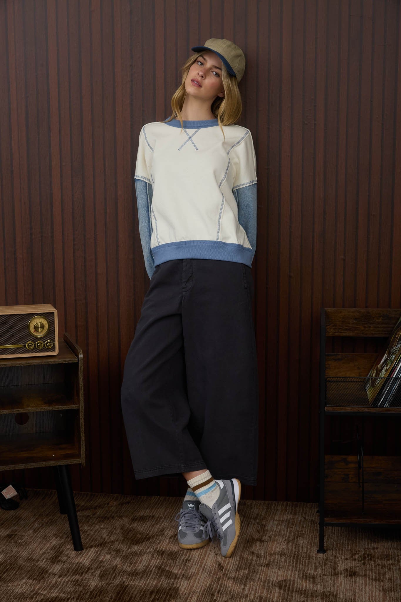 Naia Mix Media Denim Top