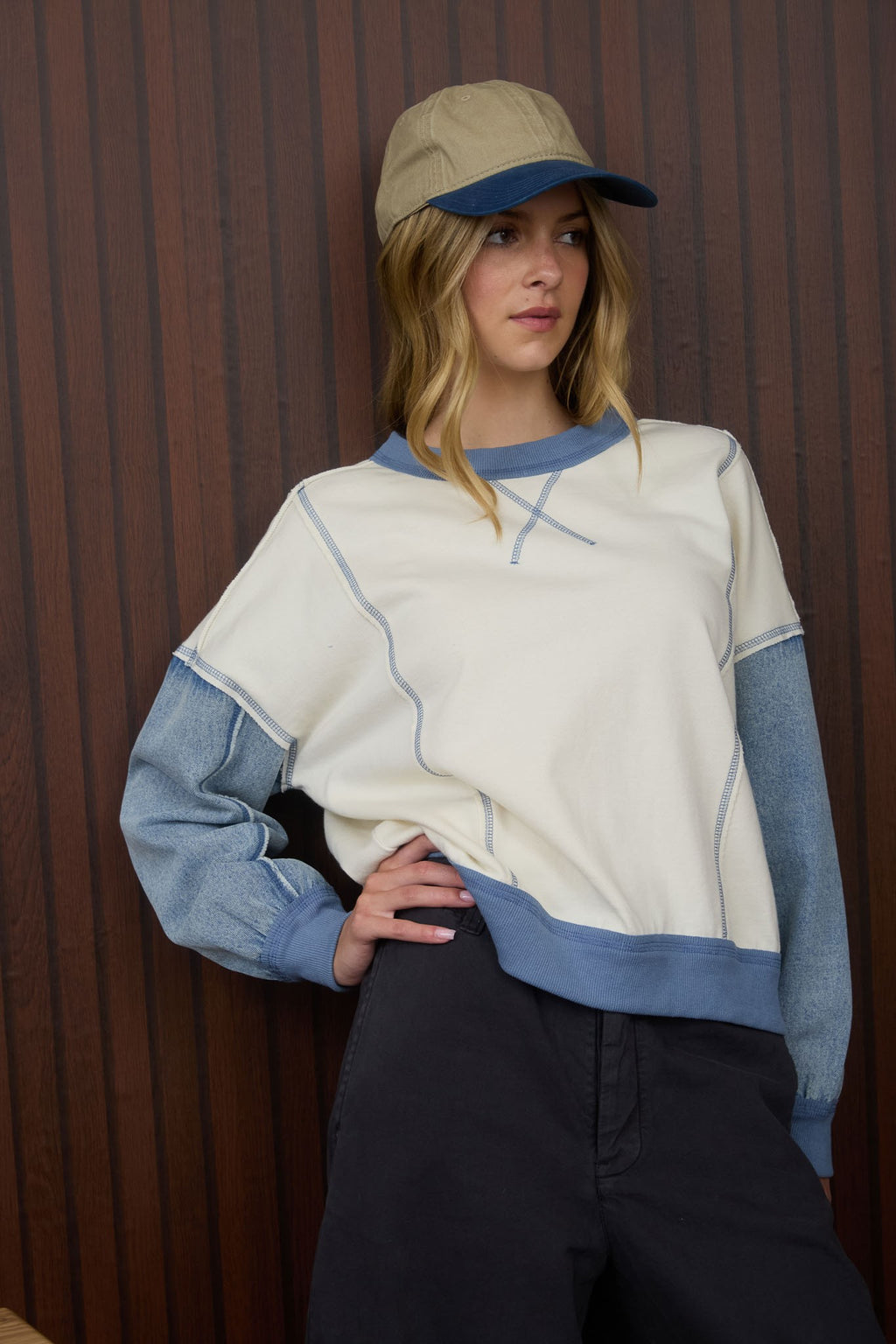 Naia Mix Media Denim Top