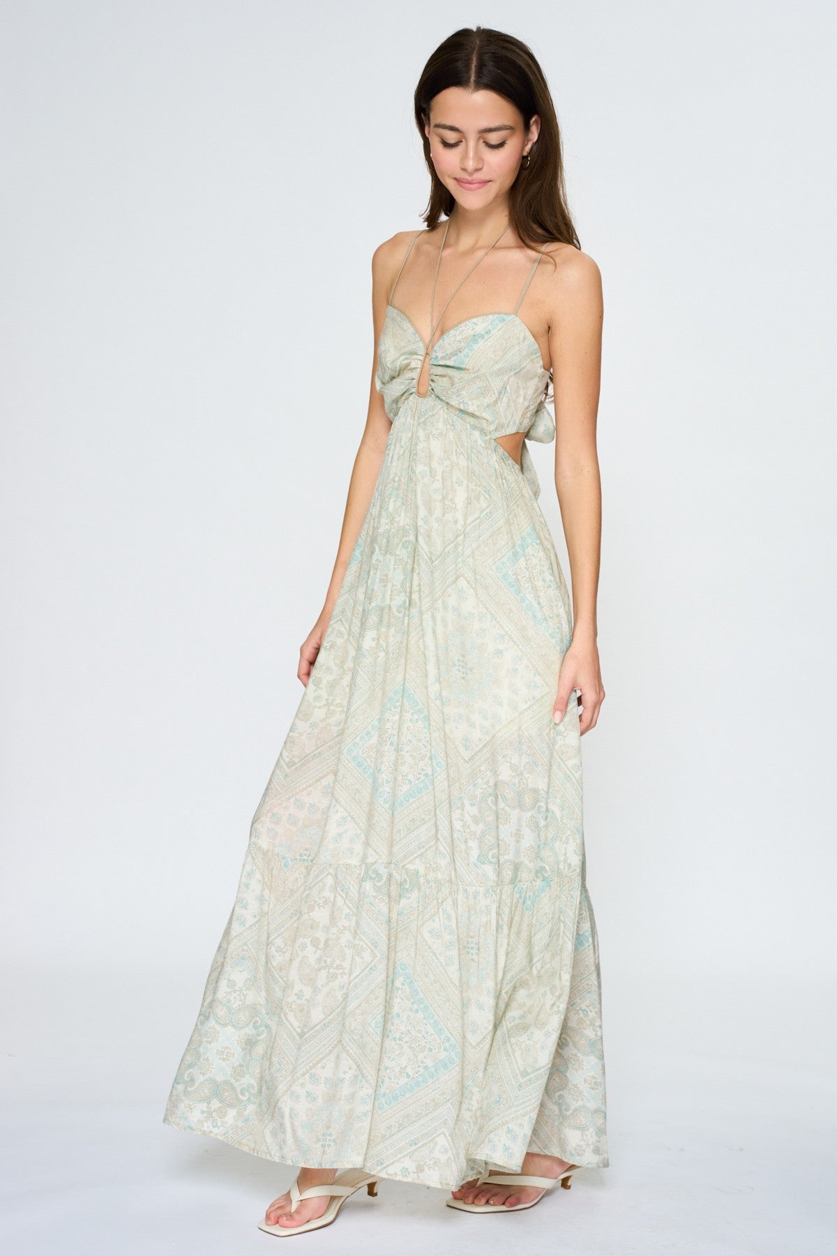 Paisley Cutout Tiered Maxi Dress