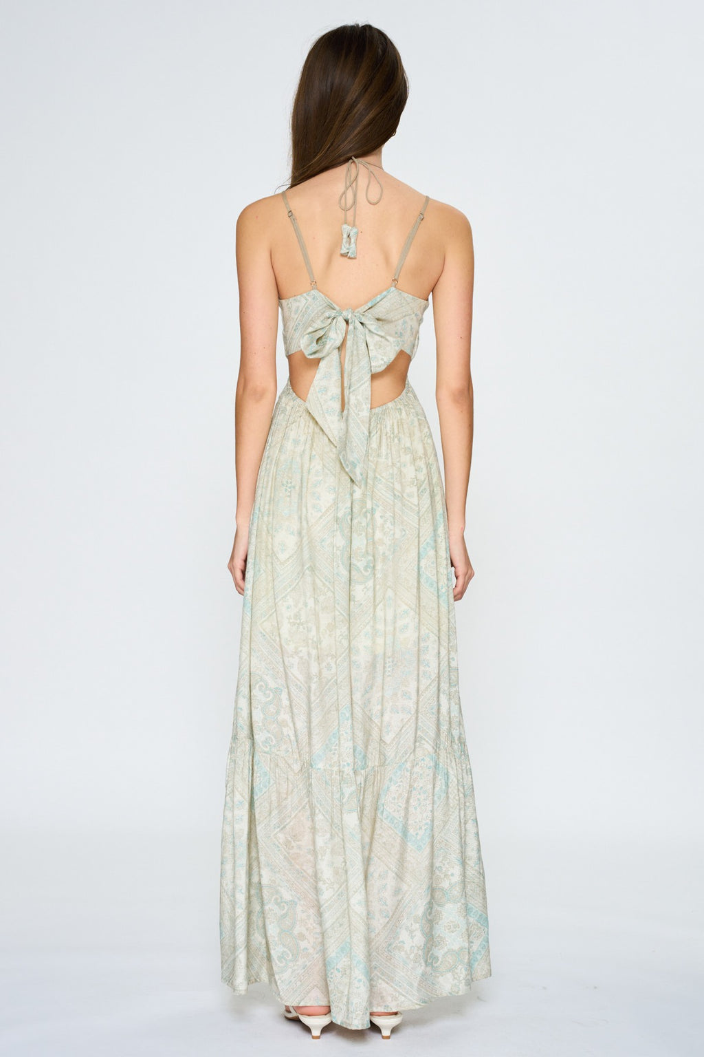 Paisley Cutout Tiered Maxi Dress