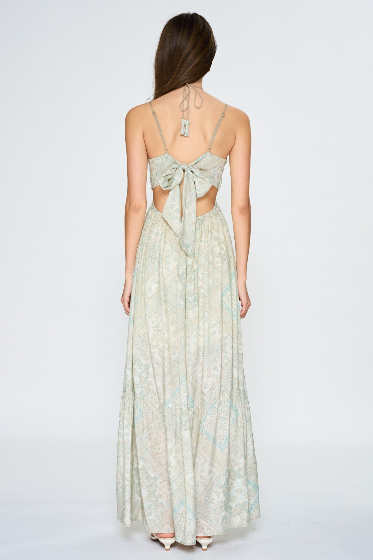 Paisley Cutout Tiered Maxi Dress
