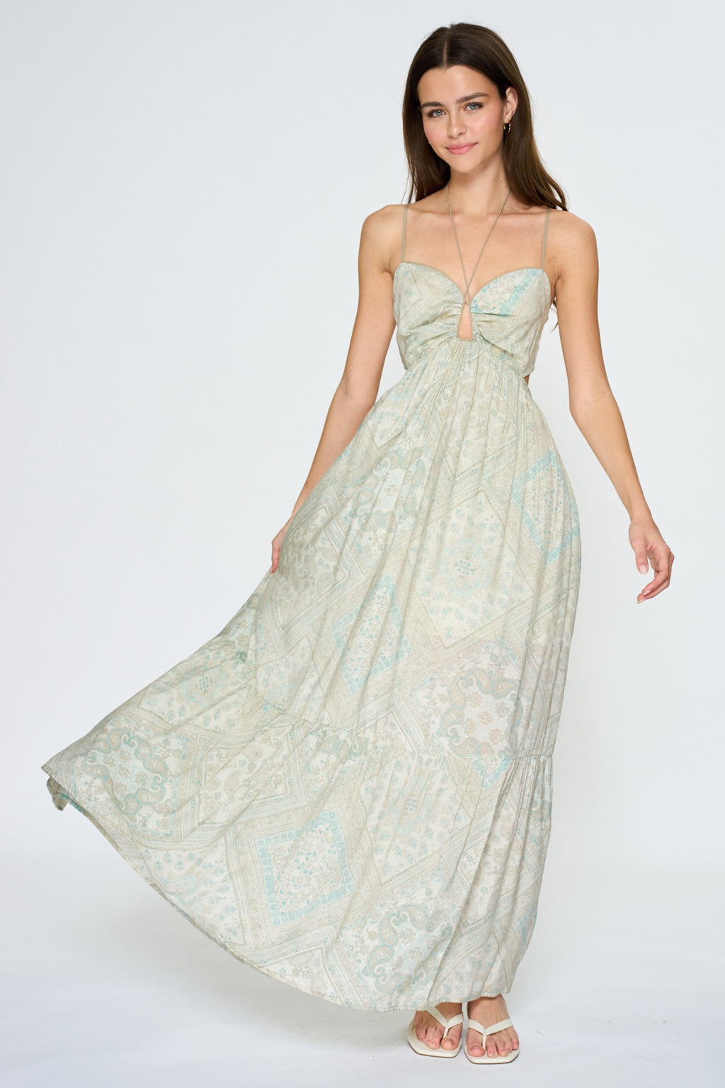 Paisley Cutout Tiered Maxi Dress