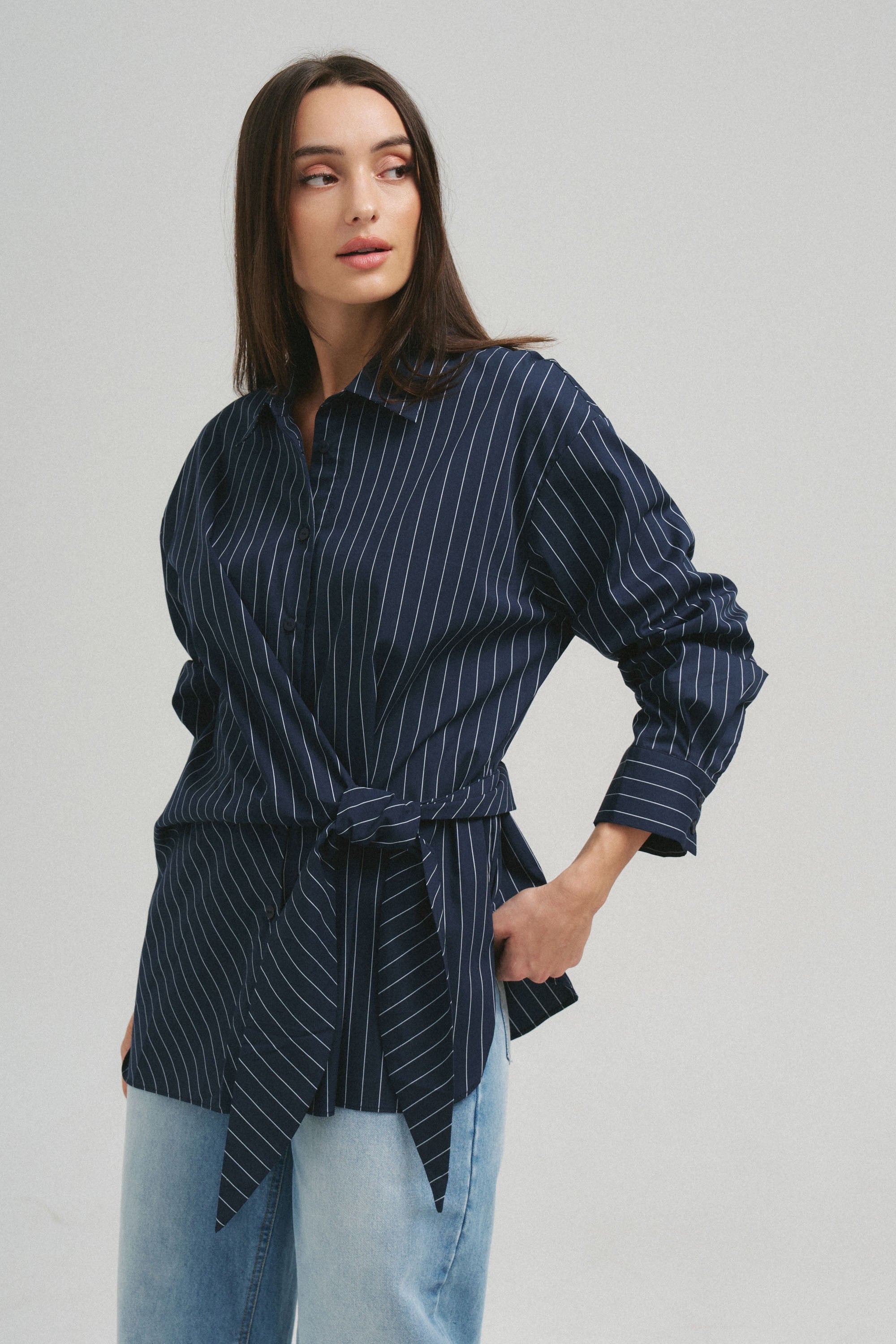 Asymmetrical Tie Waist Shirt