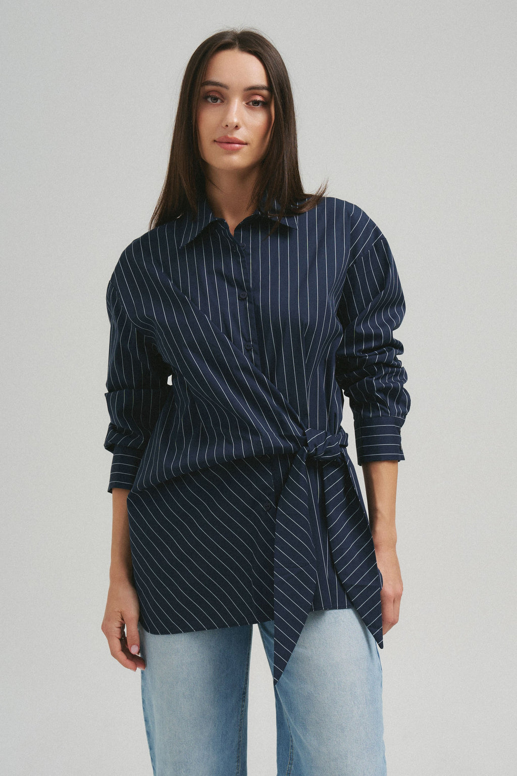 Asymmetrical Tie Waist Shirt