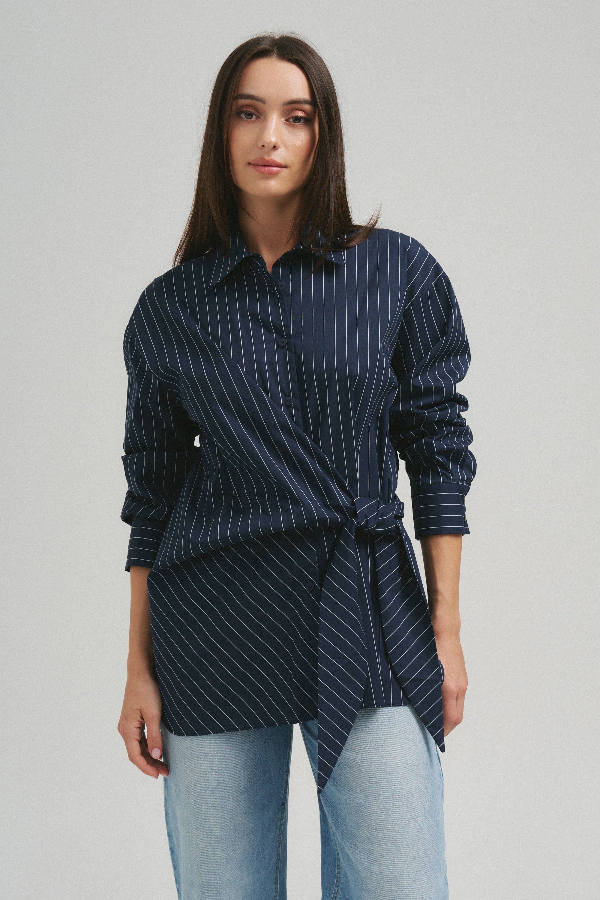 Asymmetrical Tie Waist Shirt