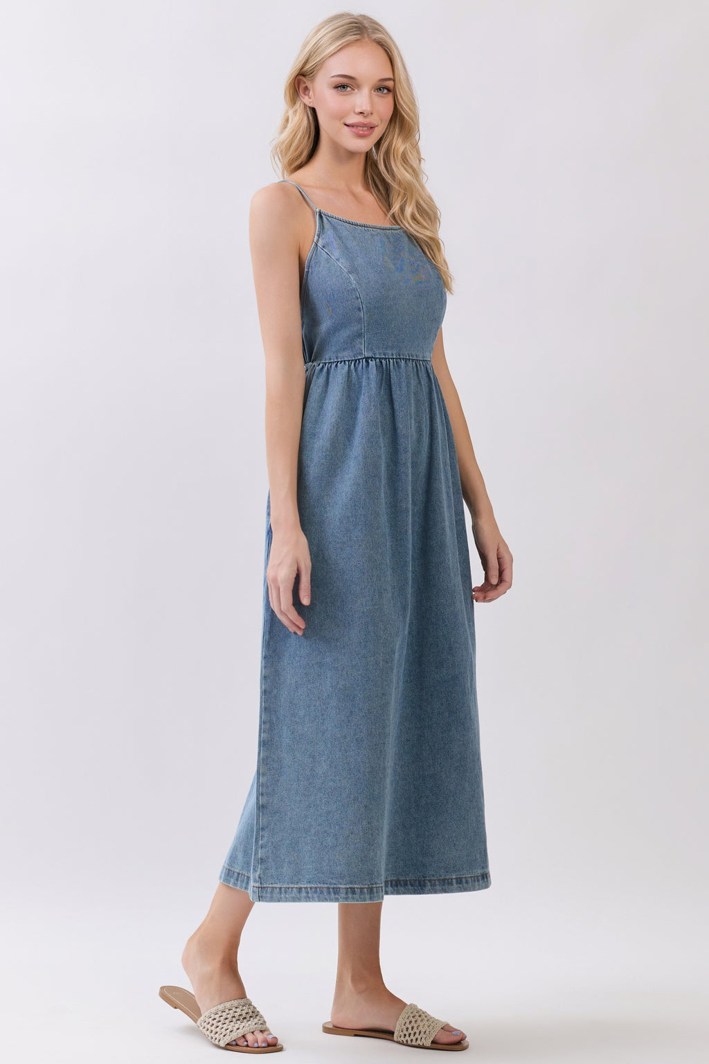 Dylan Denim Back Tie Midi Dress