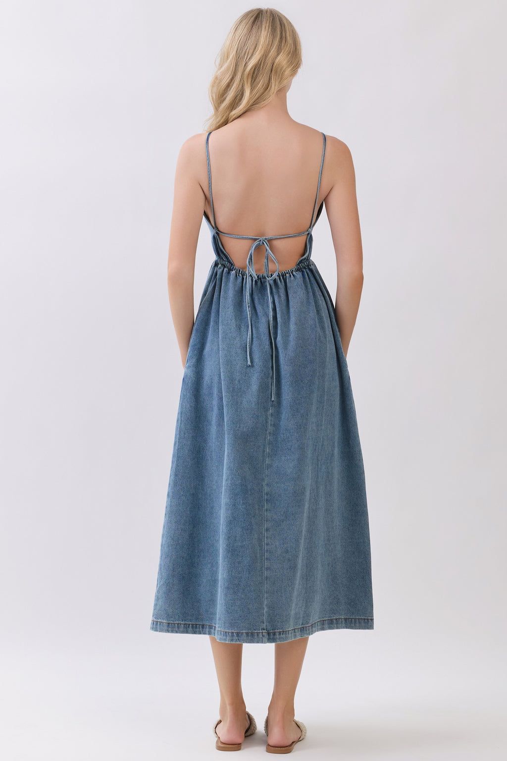 Dylan Denim Back Tie Midi Dress