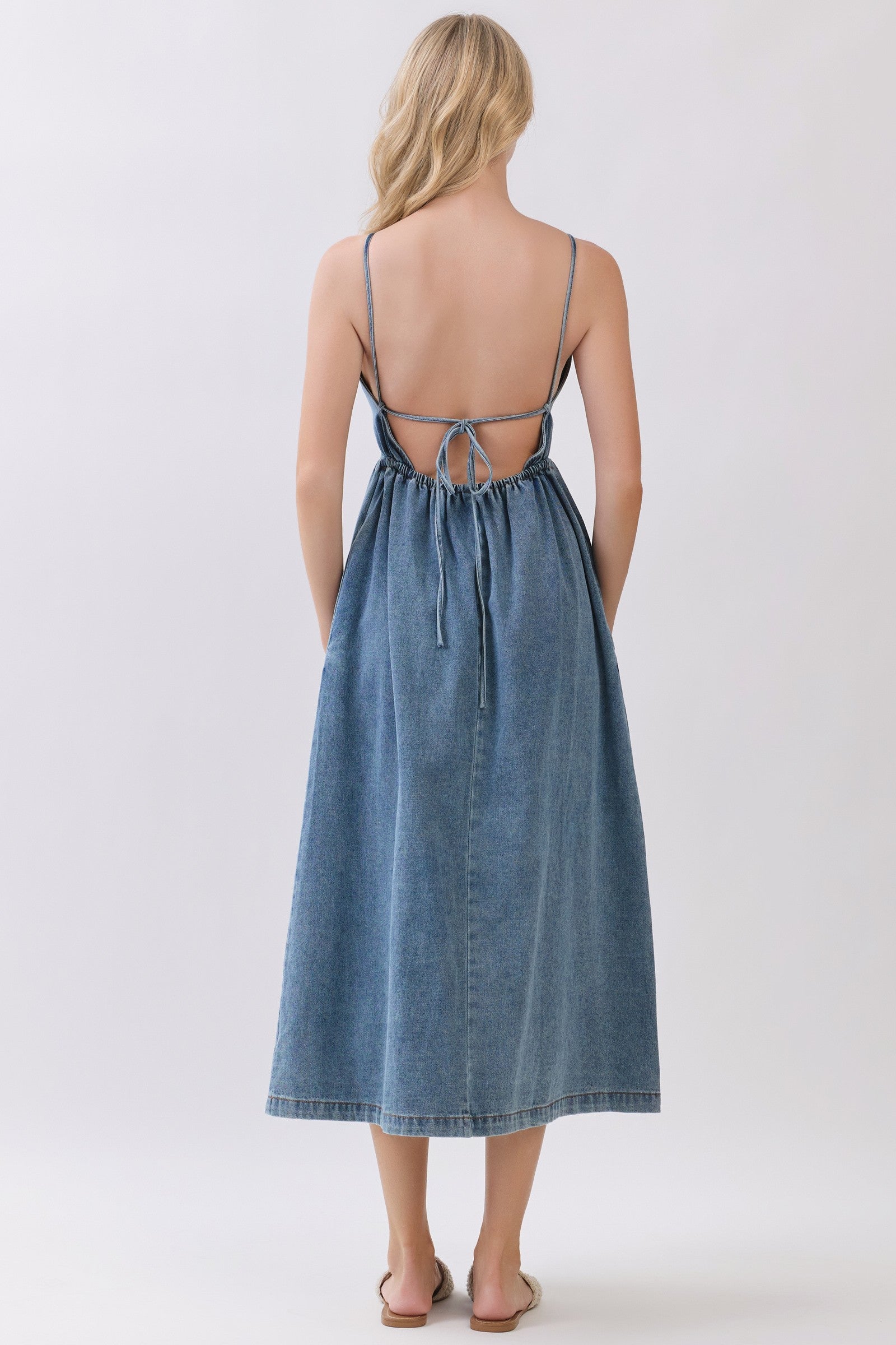 Dylan Denim Back Tie Midi Dress