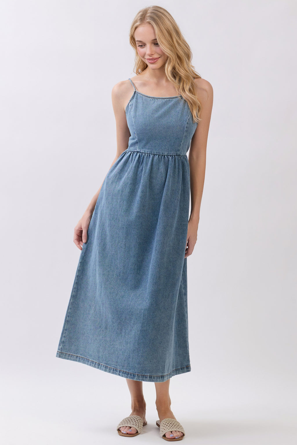 Dylan Denim Back Tie Midi Dress