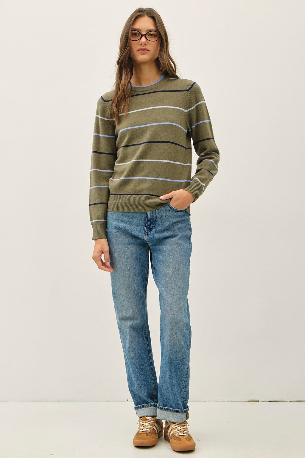 Double Layered Look Stripe Sweater