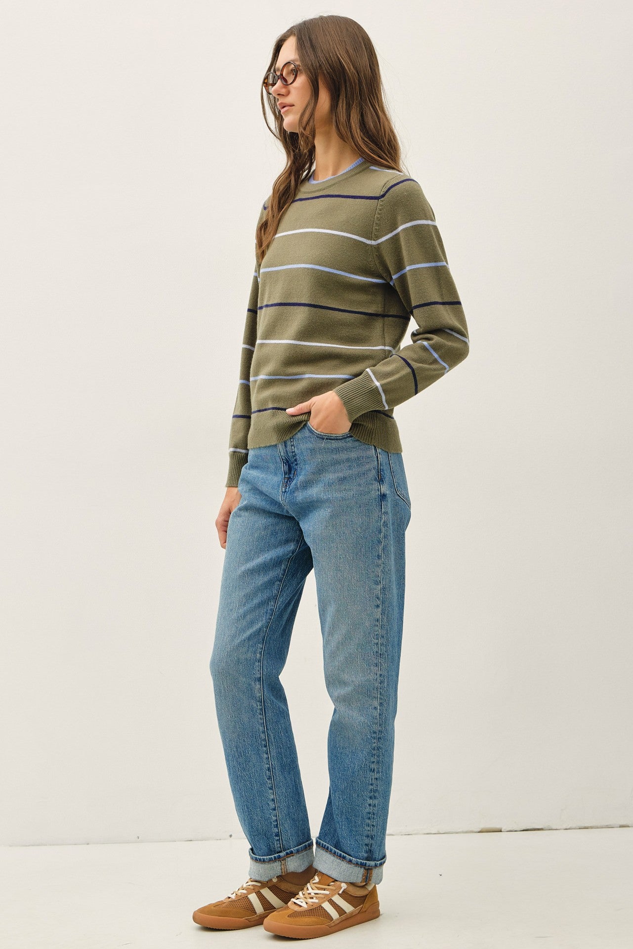 Double Layered Look Stripe Sweater