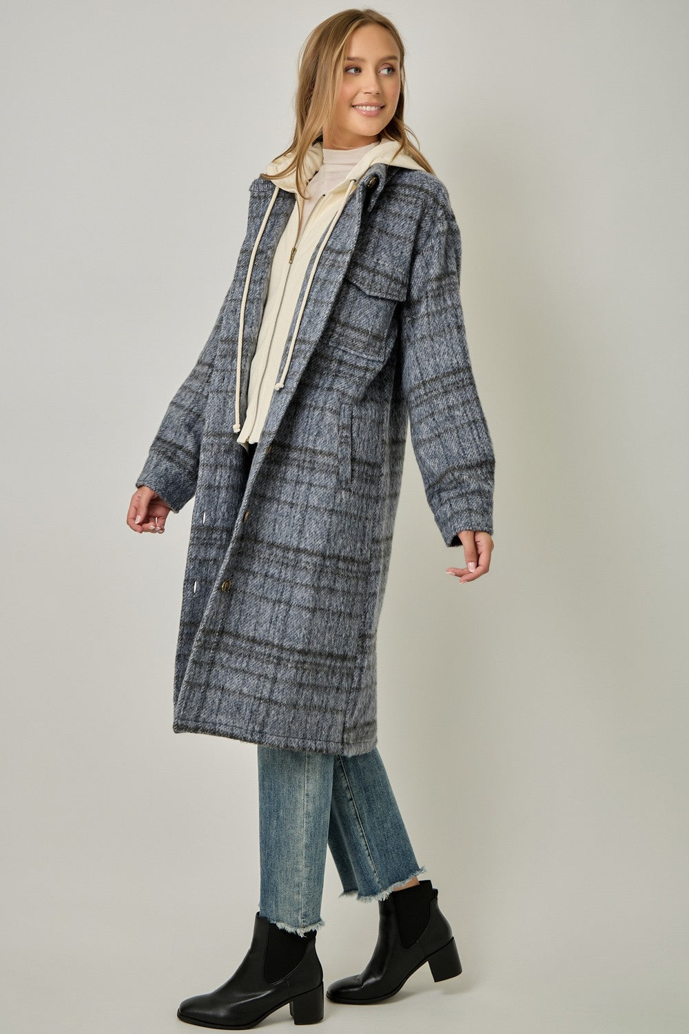 Twofer Hooded Plaid Jacket