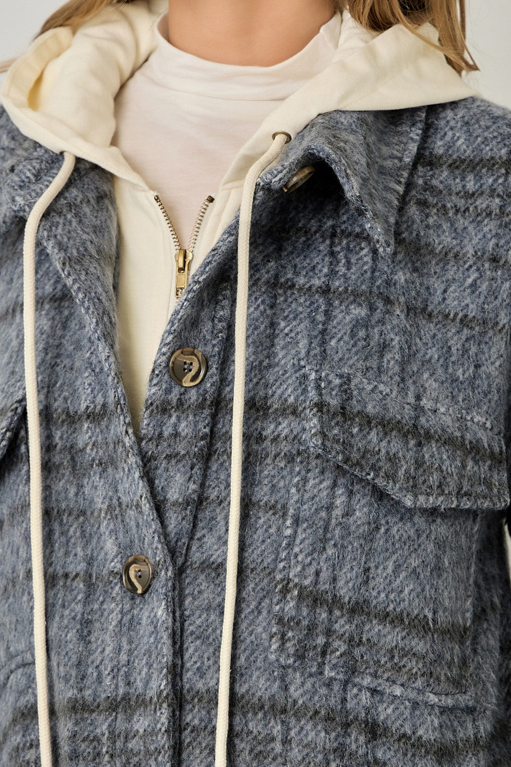 Twofer Hooded Plaid Jacket