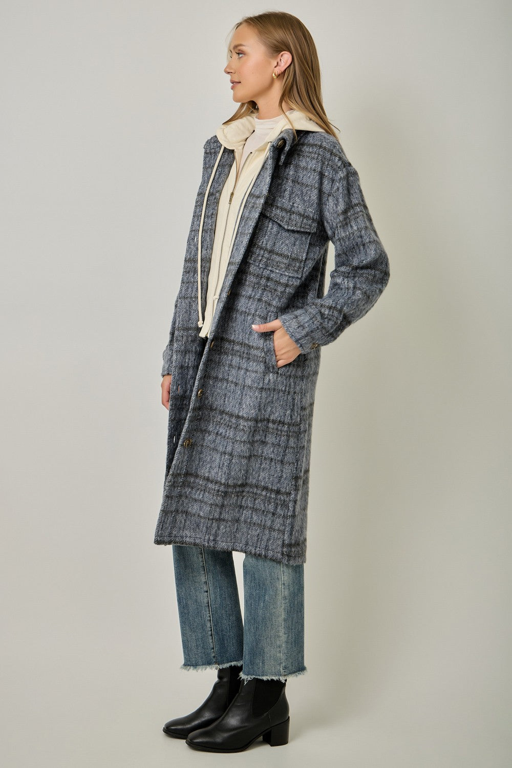 Twofer Hooded Plaid Jacket