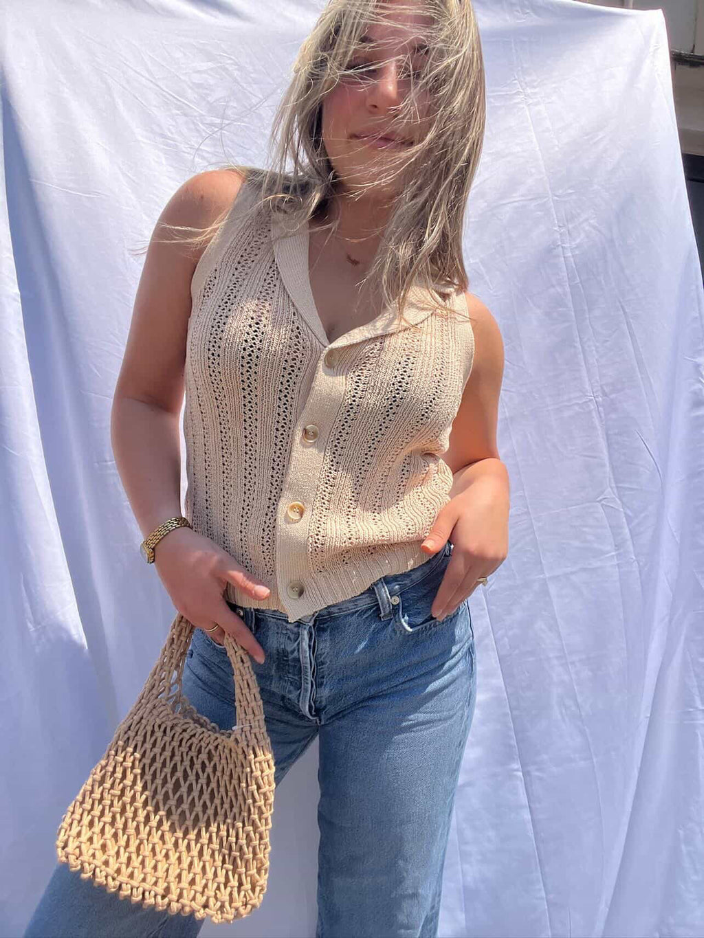 Francie Mesh Stitch Sleeveless Vest