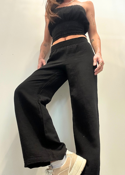 Smocked Waist Wide Leg Pant