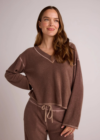 French Terry Bell Sleeve V-Neck Pullover