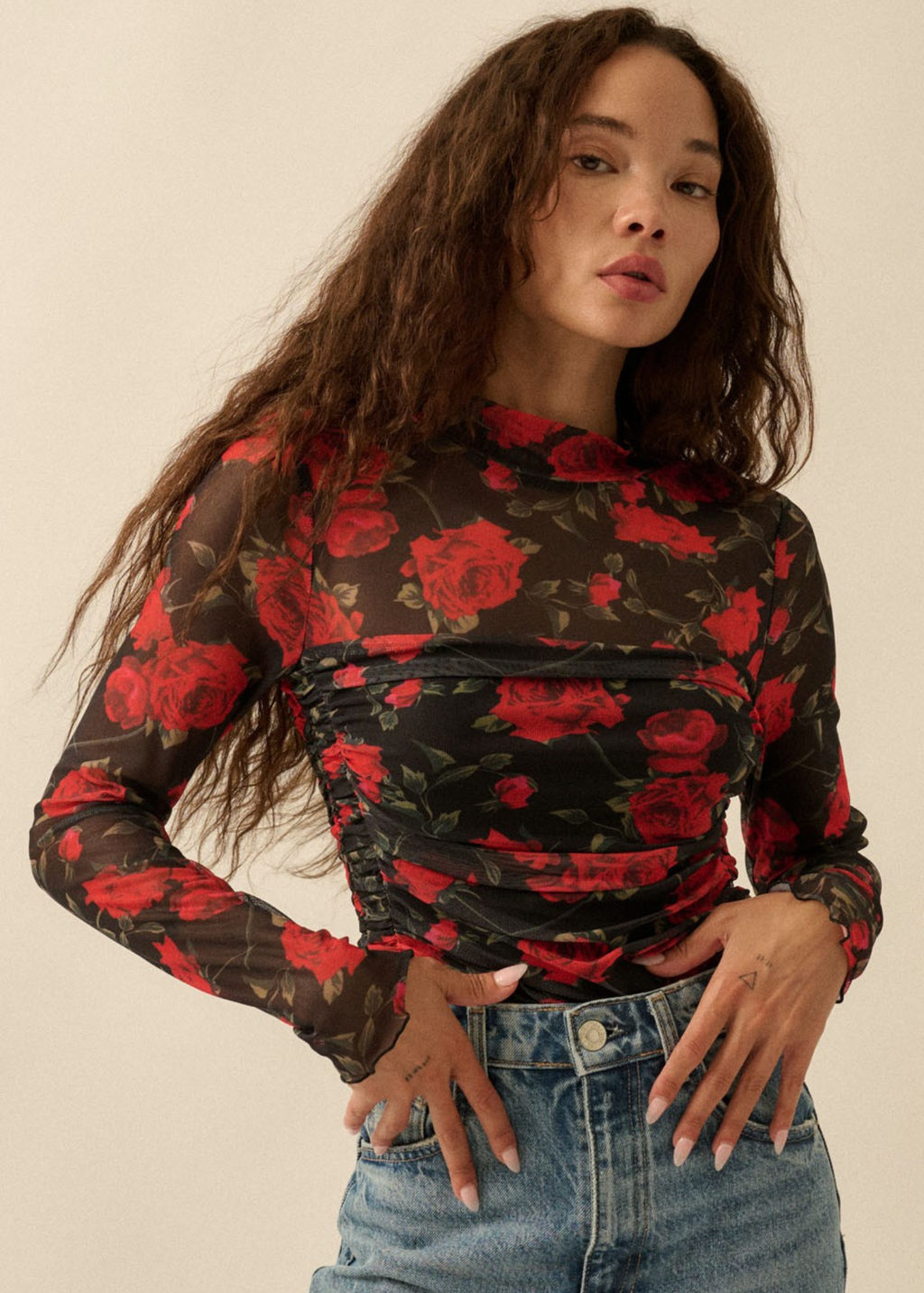 Jordi Floral Mock Neck Top