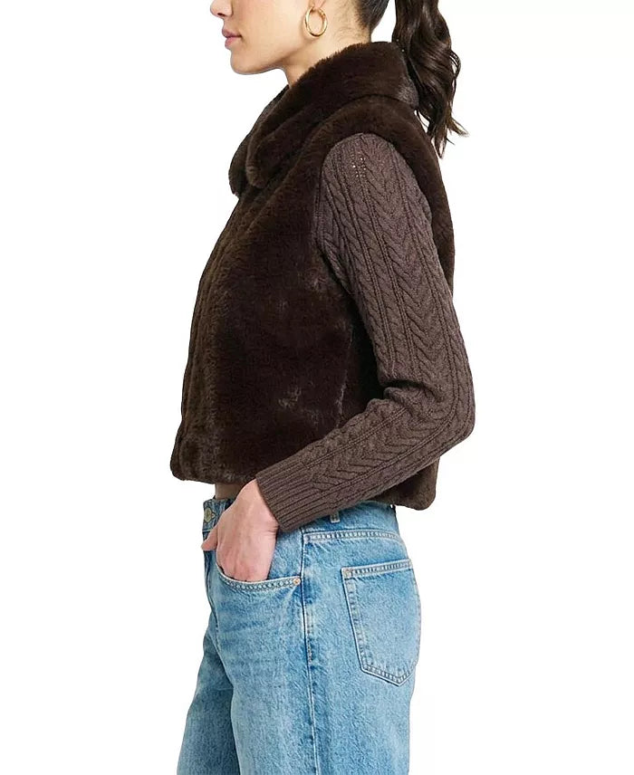 Maia Cropped Fur Cabled Sleeves Sweater