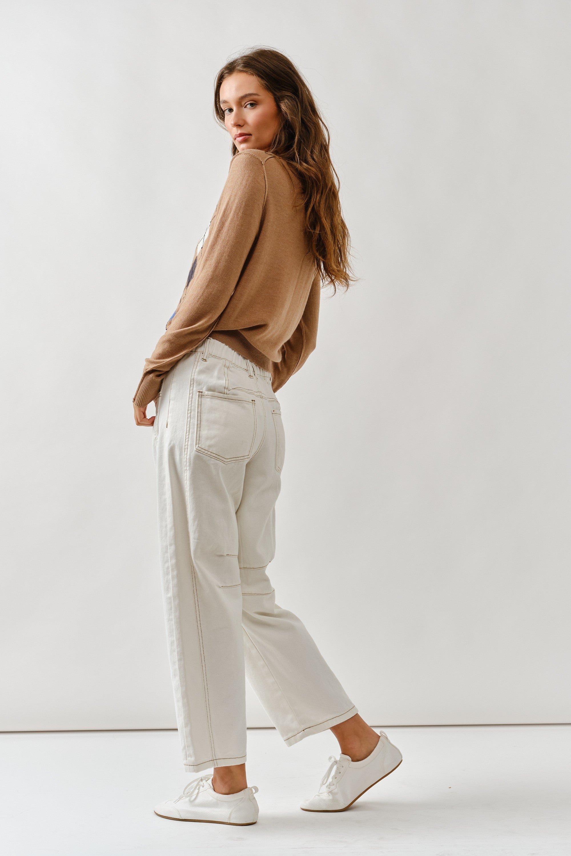 Charlie Argyle Cardigan- Taupe