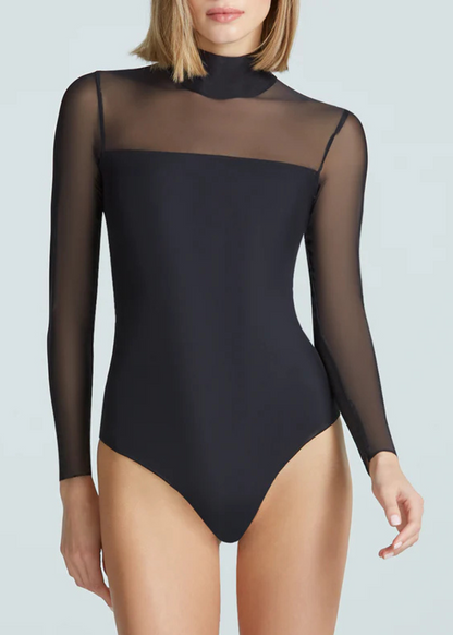 Chic Mesh Mock Long Sleeve Covered Bodysuit