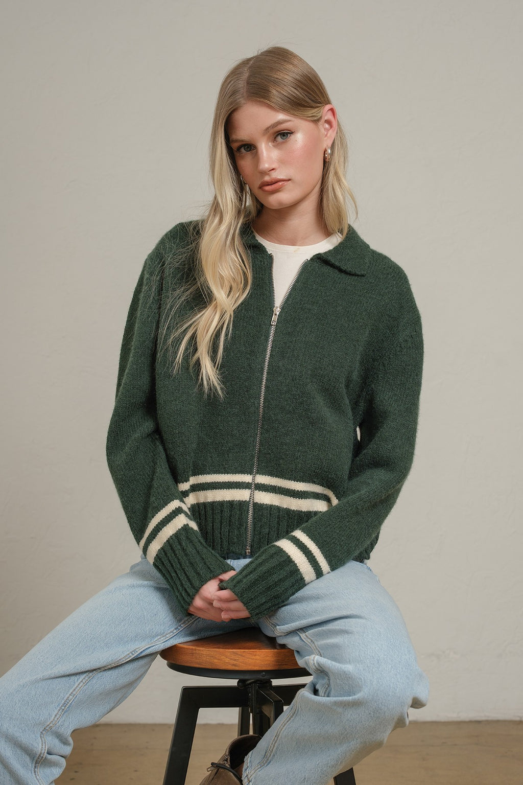 Varsity Zip-Up Knit Jacket