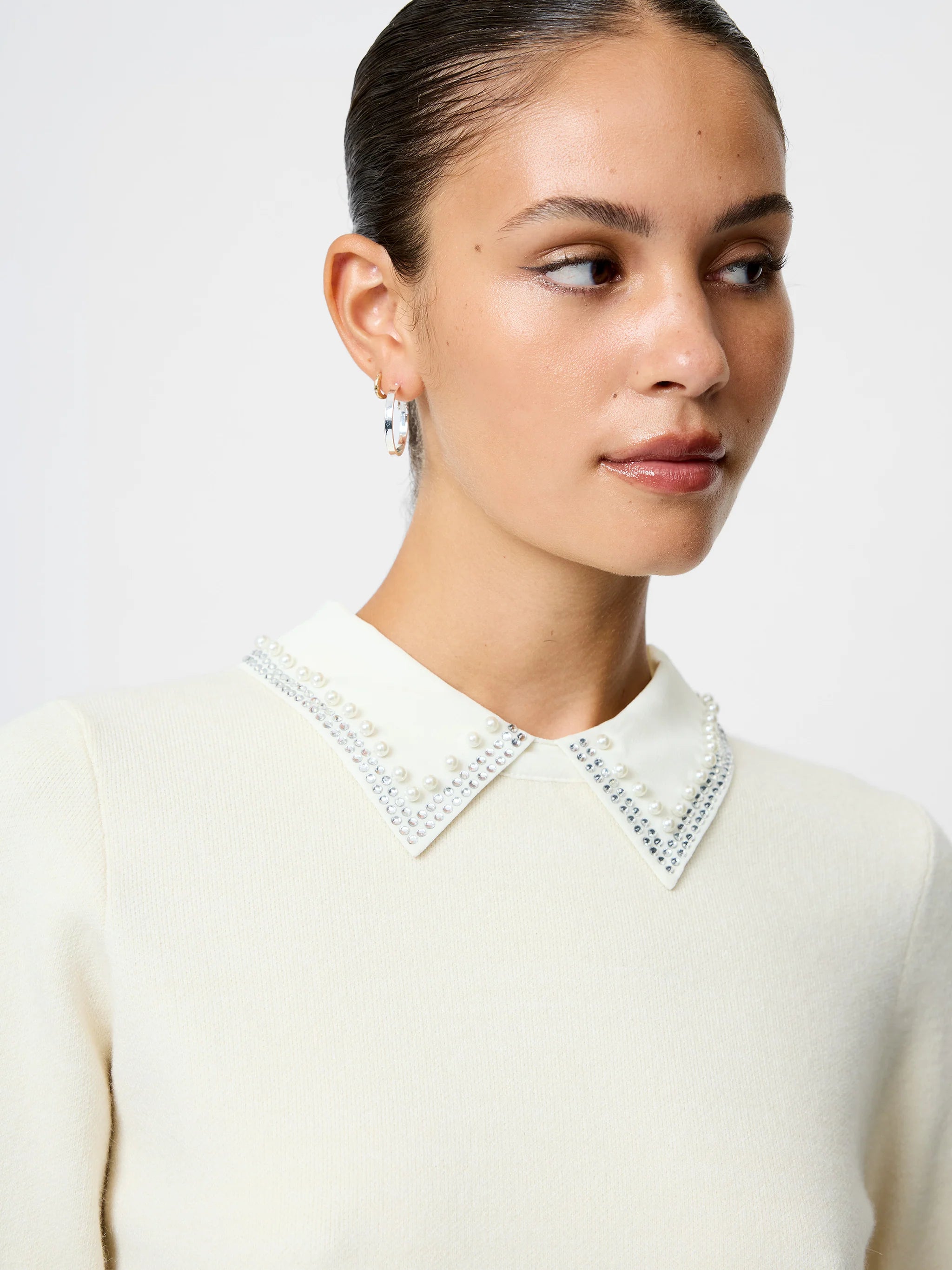 Avea Knit Embellished Collar Pullover