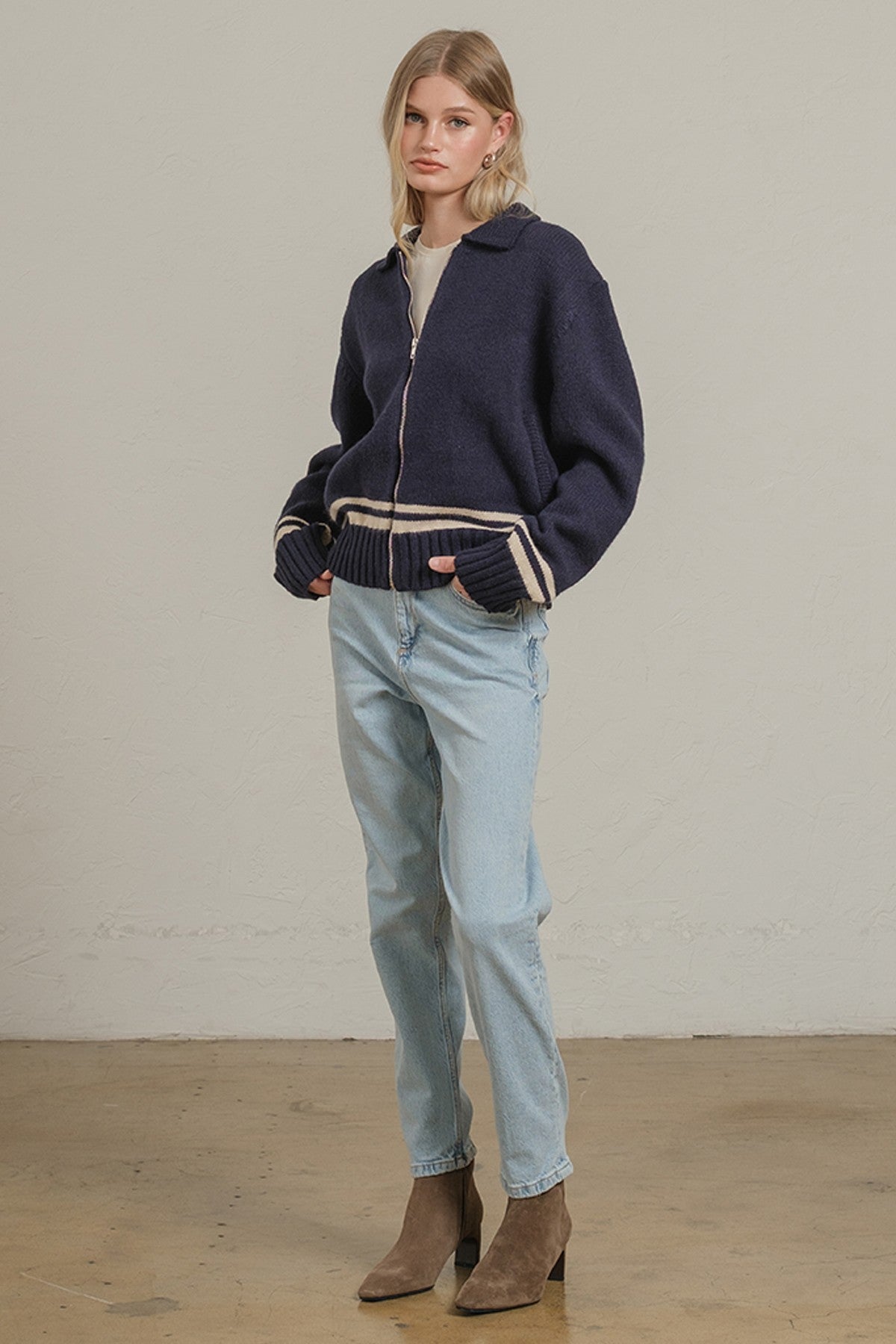 Varsity Zip-Up Knit Jacket