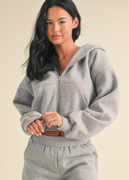 Cozy Fleece Cropped Full Zip Hoodie