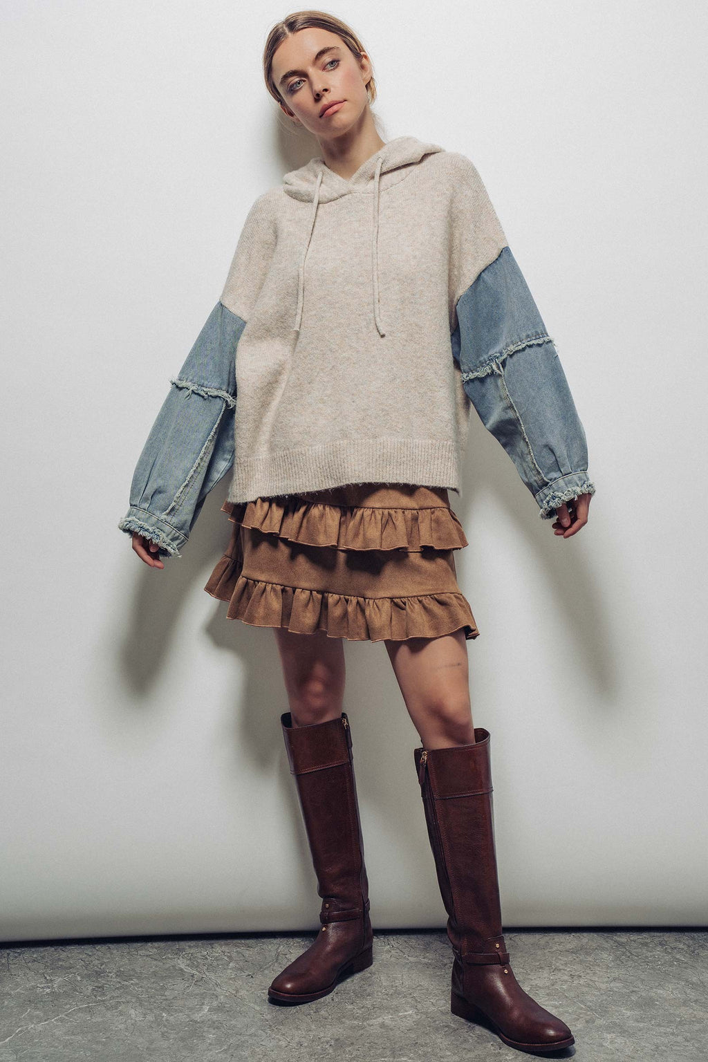 Denim Contrast Hoodie